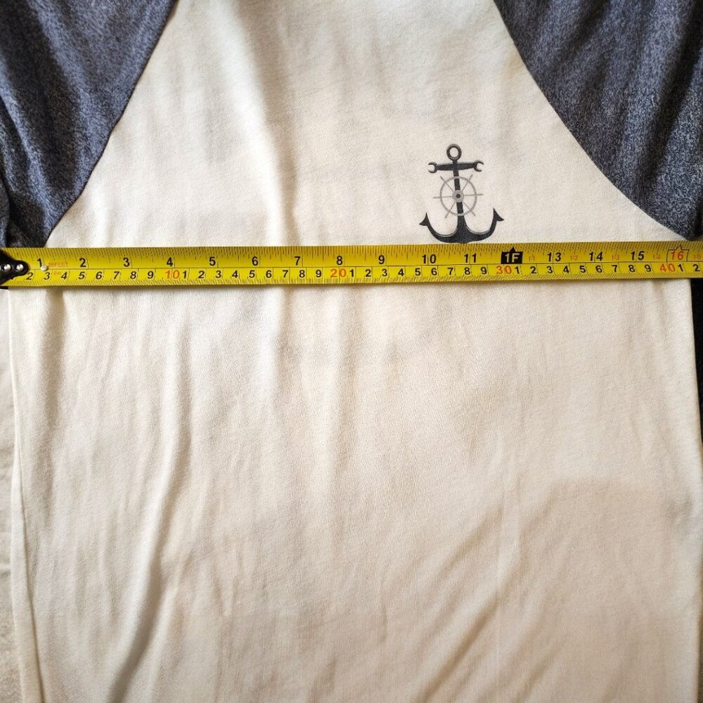 Dark Seas Anchor Graphic Raglan Tee White Gray Nautical Surf Skate Size S - Picture 4 of 10